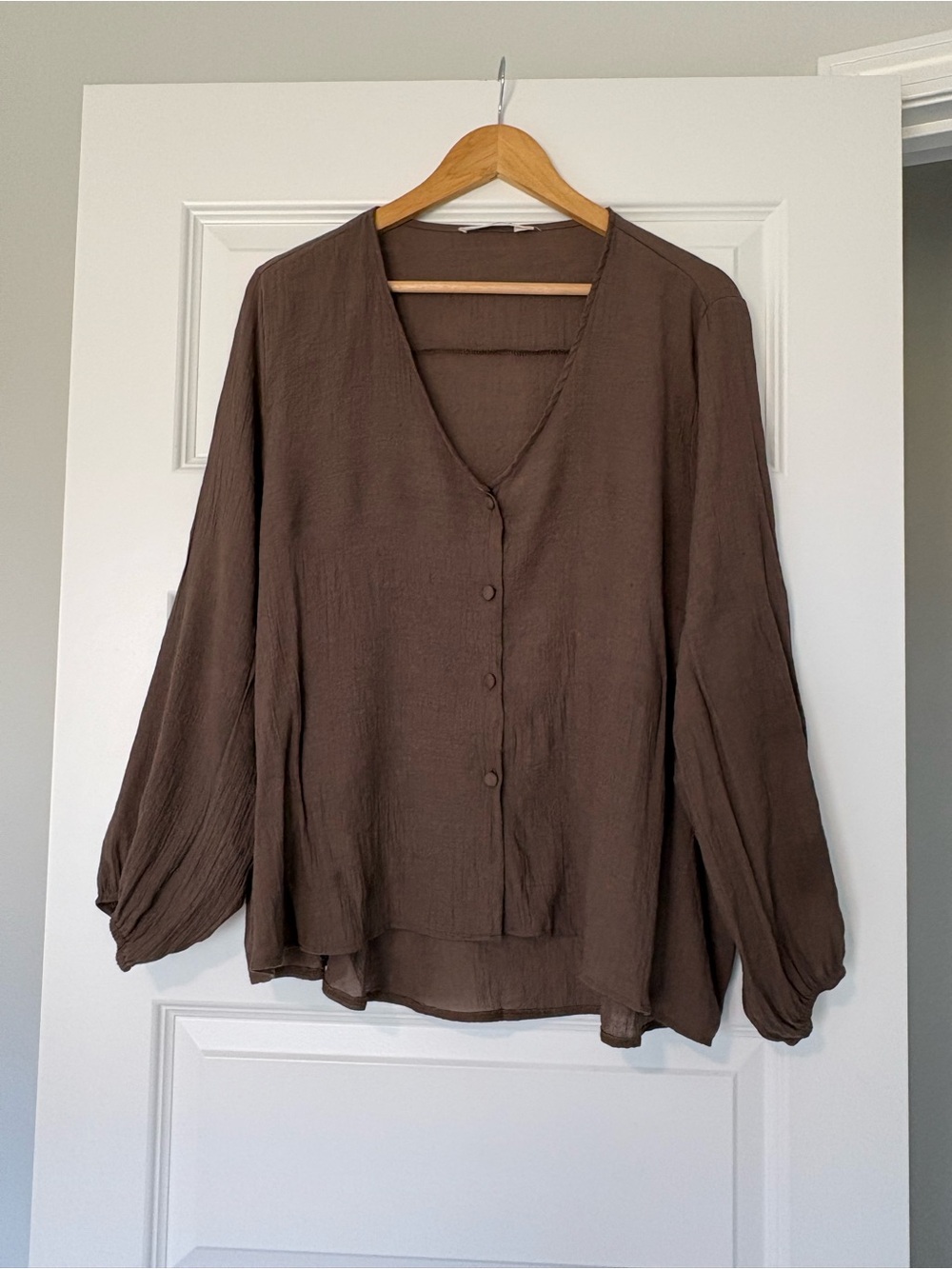 Fairy Core Whimsy Lagen Look Button Front Blouse Brown Cotton Blend Size Large